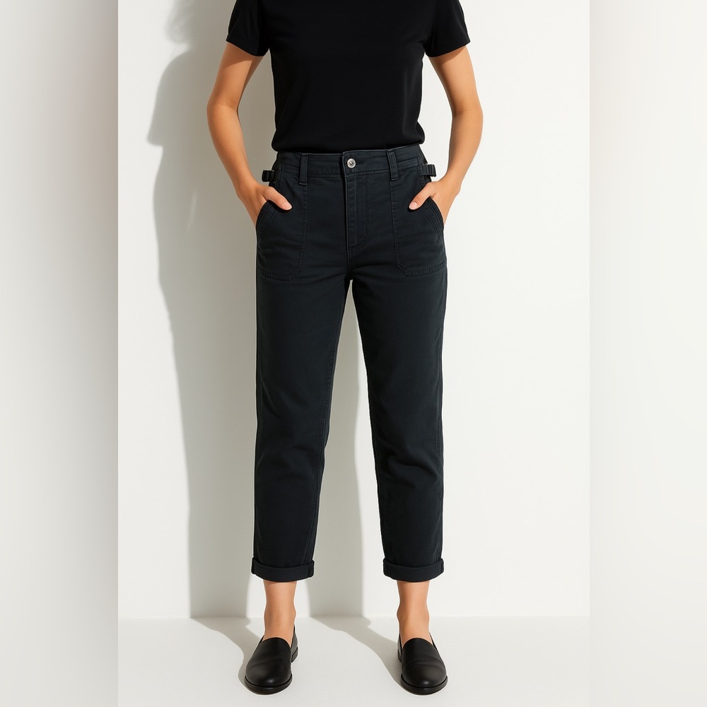 High-Rise Black Cropped Utility Pants